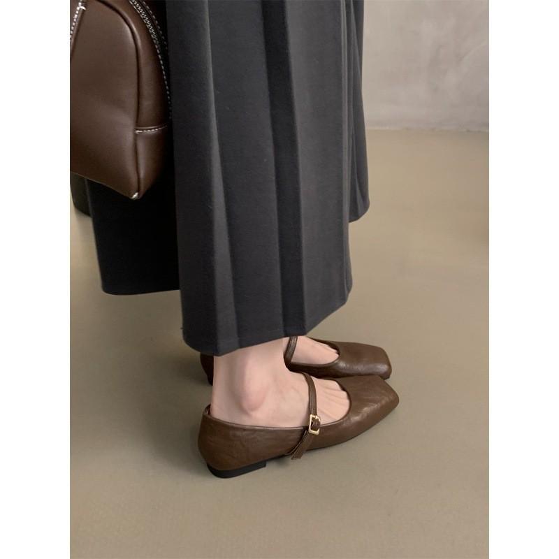 Ретро квадратный носок, неглубокий вырез, одинарные туфли, фея, фея, повседневные, мягкие, плоские туфли Мэри Джейн