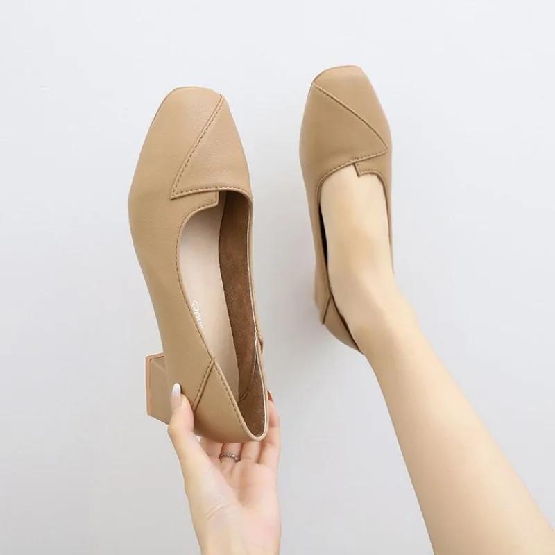 Модные женские новые весенние туфли 2024 года на высоком каблуке, черные рабочие туфли с мягкой подошвой, одинарный стиль, толстая подошва, острый носок