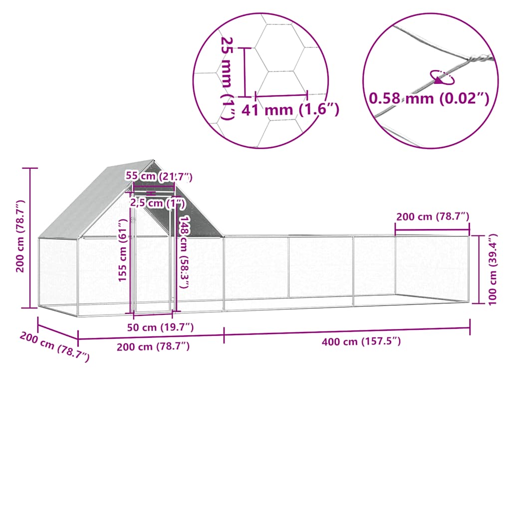 Chicken Coop 6 x 2 x 2 m Galvanized Steel