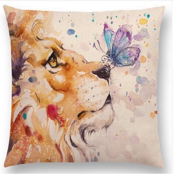 Exquisite Watercolor Lion Flowers Butterfly Lane Bird Wren Cushion Cover Ideal For Stylish Homes