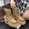 Thick-soled Thick-heeled Heightened Martin Boots Women's 2024 Autumn New Lace-up Retro Versatile Short Boots Flip-top Rhubarb Boots