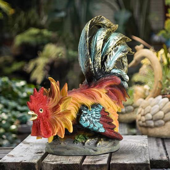 Resin Rooster Figurine Indoor Outdoor Colorful Statue Rooster Figure Model Garden Sculpture Desktop Decoration