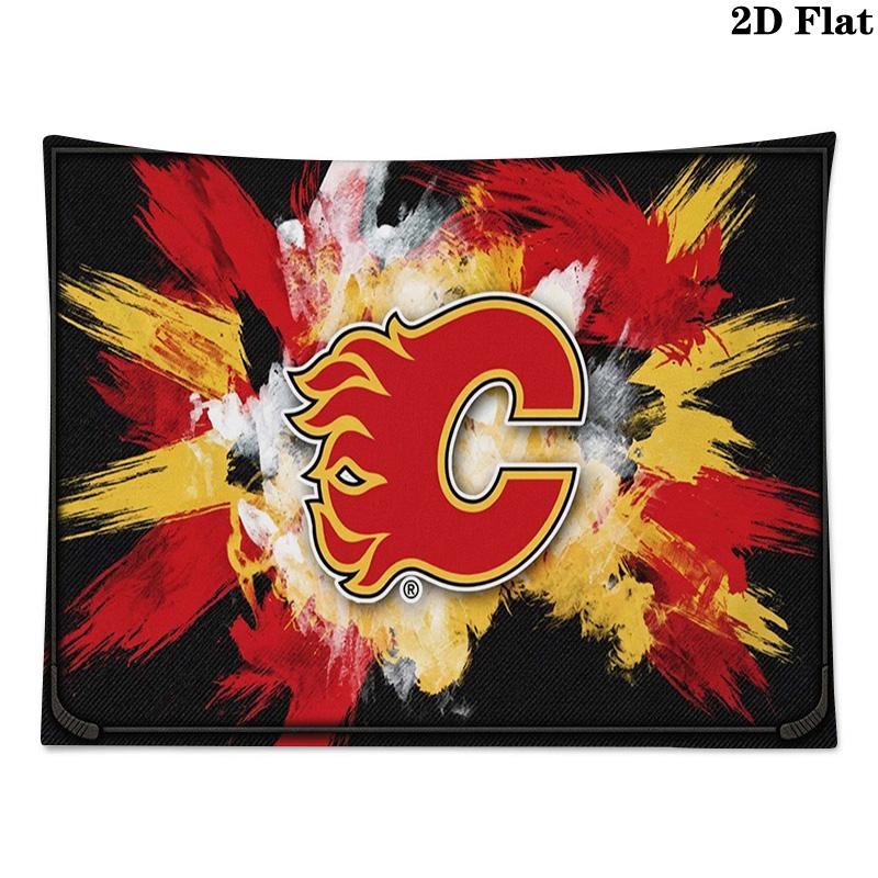 Calgary Flames Logo Wall Tapestry Aesthetic Wall Hanging Printed Fabric Blanket Decorative Tapestries for Bedroom Living Room Home Decor
