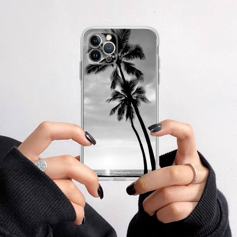 Черно-белые пальмовые листья пальмы Чехол для телефона Для iPhone 14 13 12 11 Pro Max XS X XR SE 2020 6 7 8 Plus Mini Прозрачный корпус