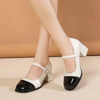 Туфли Мэри Джейн из лакированной кожи разных цветов, женские модные туфли с пряжкой на высоком каблуке, женские осенние туфли-лодочки с толстым каблуком для вечеринок