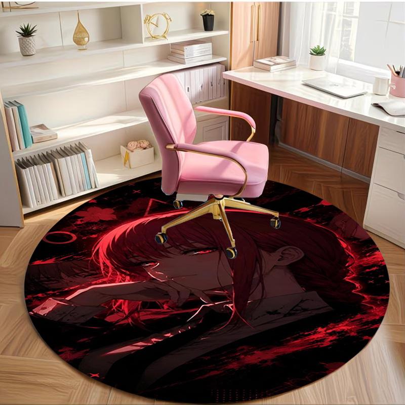 Makima Chainsaw Man Print Round Rug, Washable Floor Carpet, For Entryway Dorm Laundry Room Office Study, Home Decor Birthday Christmas Gift