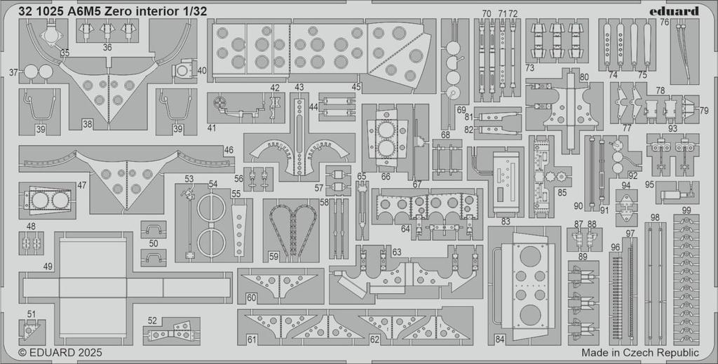 Eduard Mitsubishi Zero Fighter Type 52 Interior Etched Parts Plastic Model Kit Parts EDU321025 1/32 (for Tamiya) (Airplane)