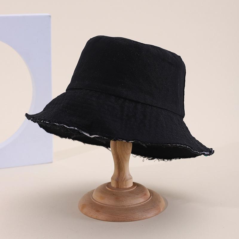 Retro Washed Old Rough Edge Bucket Hat Women's Spring Summer Japanese Versatile Sunshade Solid Color Casual Sun Basin Hat