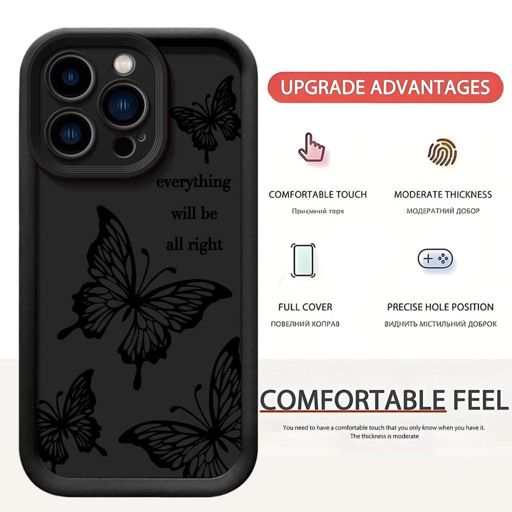 Чехол 'Счастливая Бабочка' для iPhone 15/16/17 Черный с Рифленой Поверхностью Песчаник Небесное Око Лестница