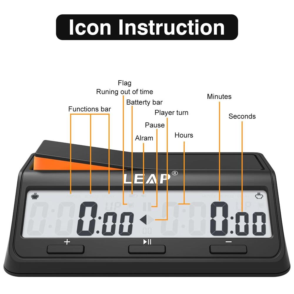 LEAP PQ9917 LEAP Шахматные часы Цифровой шахматный таймер Продвинутый для настольных игр и шахматный таймер с бонусной задержкой Обратный отсчет до будильника 3