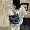 Vintage washed denim bag multi-pocket commuter practical shoulder messenger bag tote bag 2025 new bag