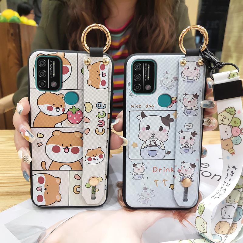 Kickstand Anti-knock Phone Case For UMIDIGI A9 Back Cover Protective Cute Cartoon Lanyard Dirt-resistant Soft Case Ring