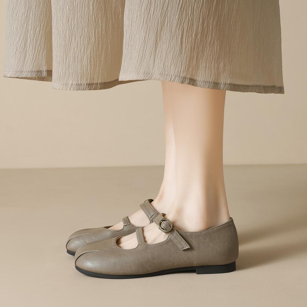 Fashion Double Belt Mary Janes Flat Shoes Woman 35-43plus Size Moccasins Designer Pleated Leather Flats Women Soft Bottom Loafers