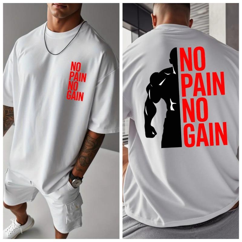 Мужская Женская NO PAIN NO GAIN Футболка Хлопковая Футболка Уличный Стиль Оверсайз Летний Спортивный Модный Свободный Топ Короткий Рукав Дышащий