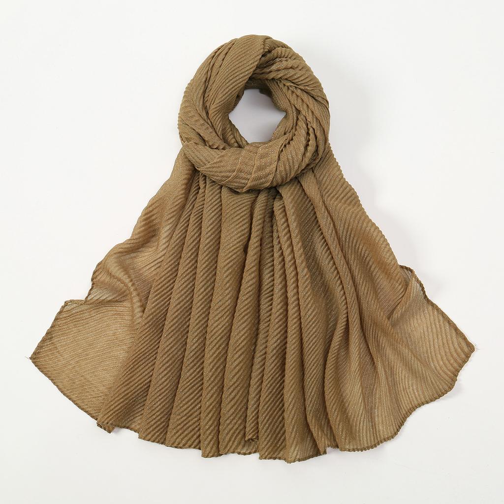 Big Size Pleated Shimmer Cotton Hijab Scarf For Women Muslim Long Shawls Solid Headscarf Wraps Islamic Headband Turban 180*90cm