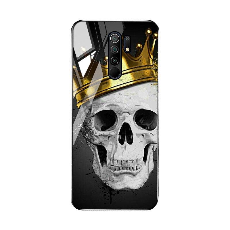 Redmi 9 Case Skull Skeleton Glass Case For Xiaomi Redmi 9 C 9C NFC 9A 8A 8 7A 7 Mi 9T Pro 9 Lite 8 SE Tempered Glass Hard Cover