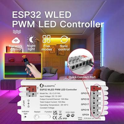 GL-C-211WL/GL-RC-001WL Приложение для RGBCCT RGBW RGB WWCW CCT Диммер ESP32 ШИМ WLED Светодиодный контроллер 5 режимов в 1 DC12-24V WiFi GLEDOPTO