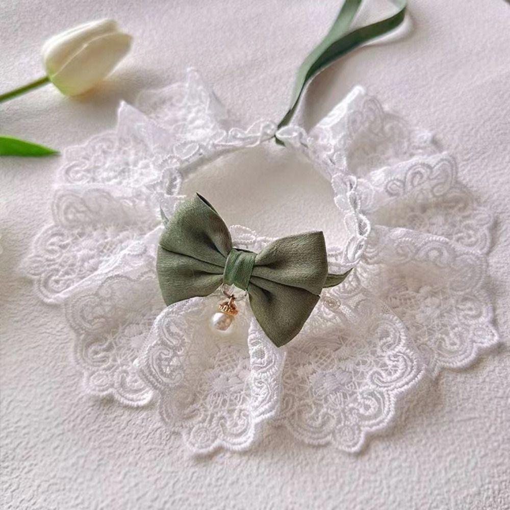 Beautiful Cat Lace Bows Collar Silks Satins/Pearl Dog Pearl Bows Necklace  Photograph