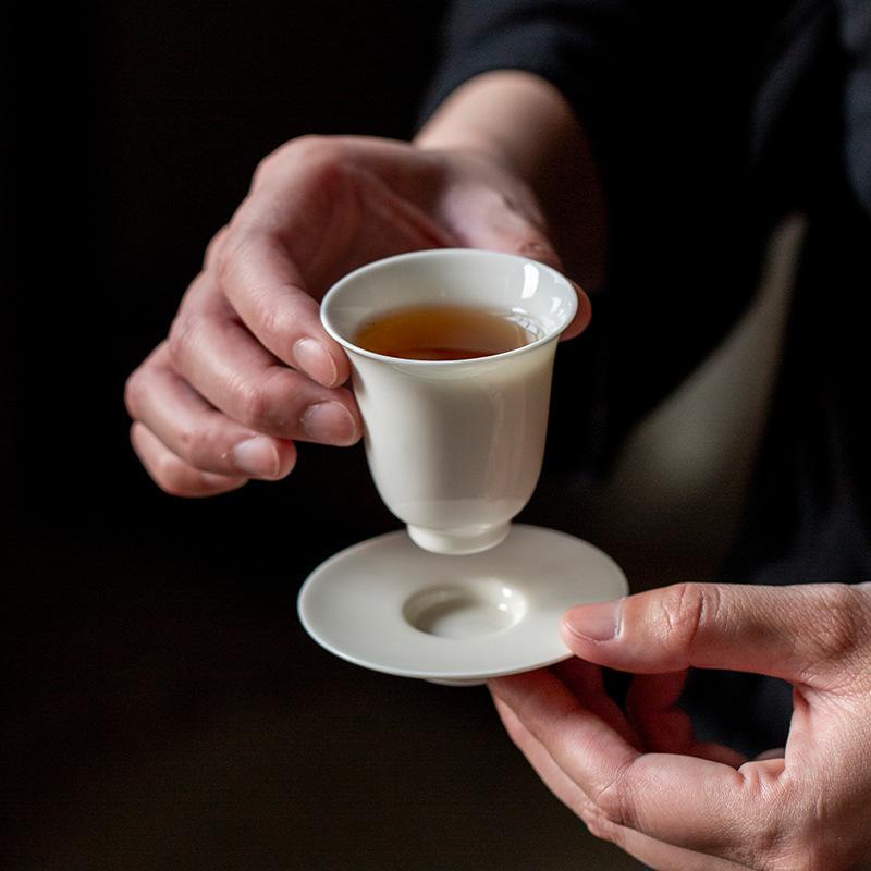 2pc/lot 50ml Imitation Song Thin Tire Tea Cup Handmade Apricot White Porcelain Smell Cup Portable Kung Fu Tea Set Master Cup Set