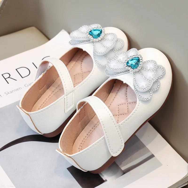 Туфли из кожи на плоской подошве для девочек, свадебная вечеринка, со стразами, модные, мягкие, детские, Мэри Джейн, размер 21-30, весна, новинка