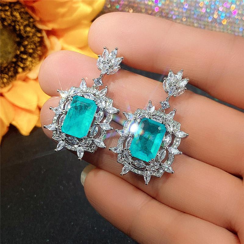 Huitan Gorgeous Green CZ Wedding Earrings for Women Brilliant Cubic Zirconia Dangle Earrings Engagement Party New Trendy Jewelry