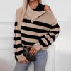 Женский трикотаж Осень/Зима Свитер с контрастными полосками Свитера с лацканами и пуговицами на плечах