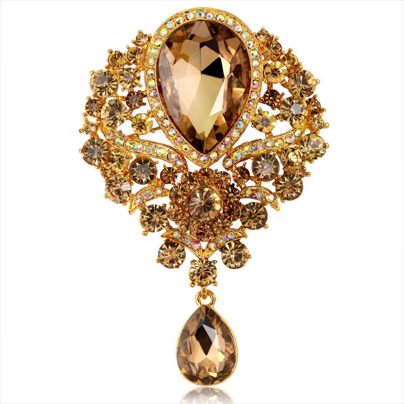 Womens Designer Crown Pin With Glass Pendant And Electrophoretic Finish