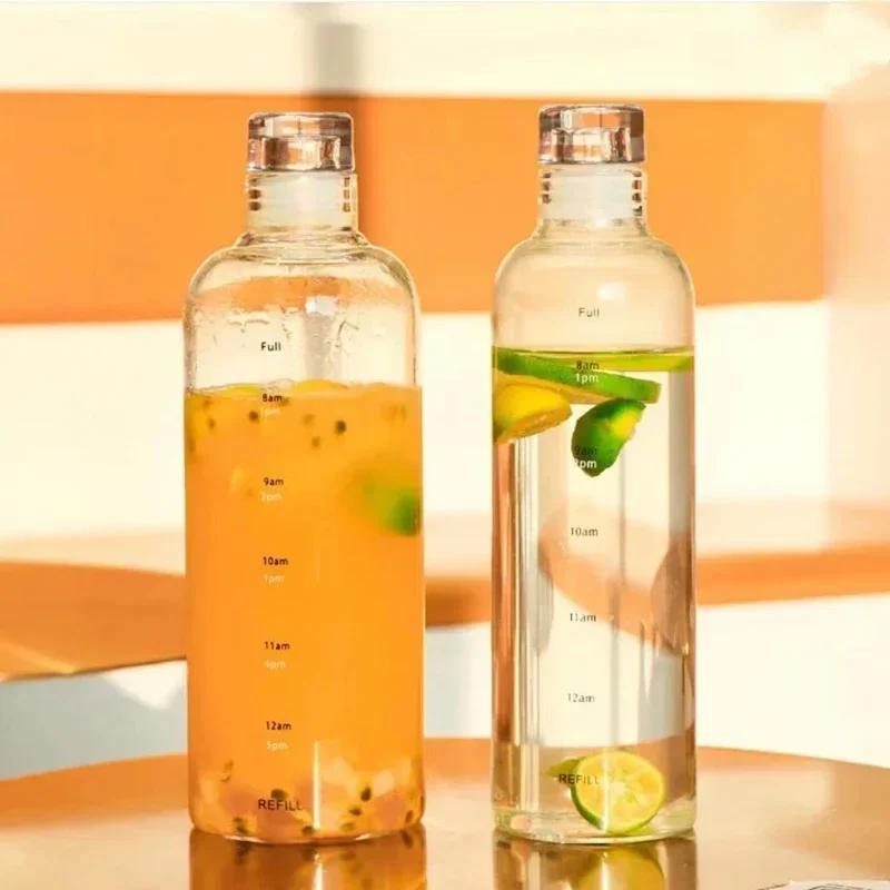 Новейшая спортивная бутылка для воды с чашкой для воды и шкалой времени, пластиковый переносной контейнер, устойчивый к падениям, бутылка для воды для улицы