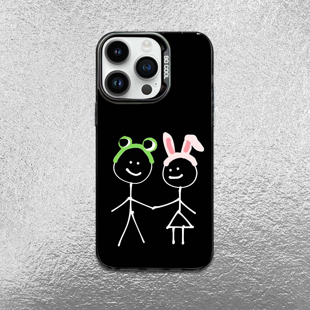 Мультяшный Стикмена Спичечный Человек Чехол для Телефона Для iPhone 17,16,Pro,Max,e,15,14,Plus,13,12,Mini,11, Матовый Цветной Серебристый Роскошный Чехол
