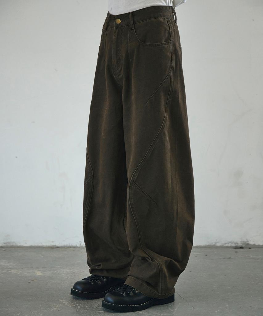 Seukeulaeteulpigsel Vtg Fade Dart Изогнутая Линия Хлопковые Брюки [Коричневый]