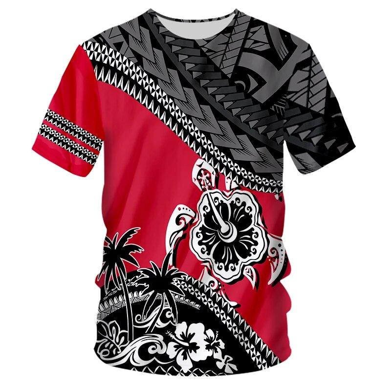 Summer Trend Tahiti Polynesian Men's Fashion T-Shirt O Neck Casual Short Sleeve Oversized Street Shirt Comfortable Hawaiian Plus Size Tops