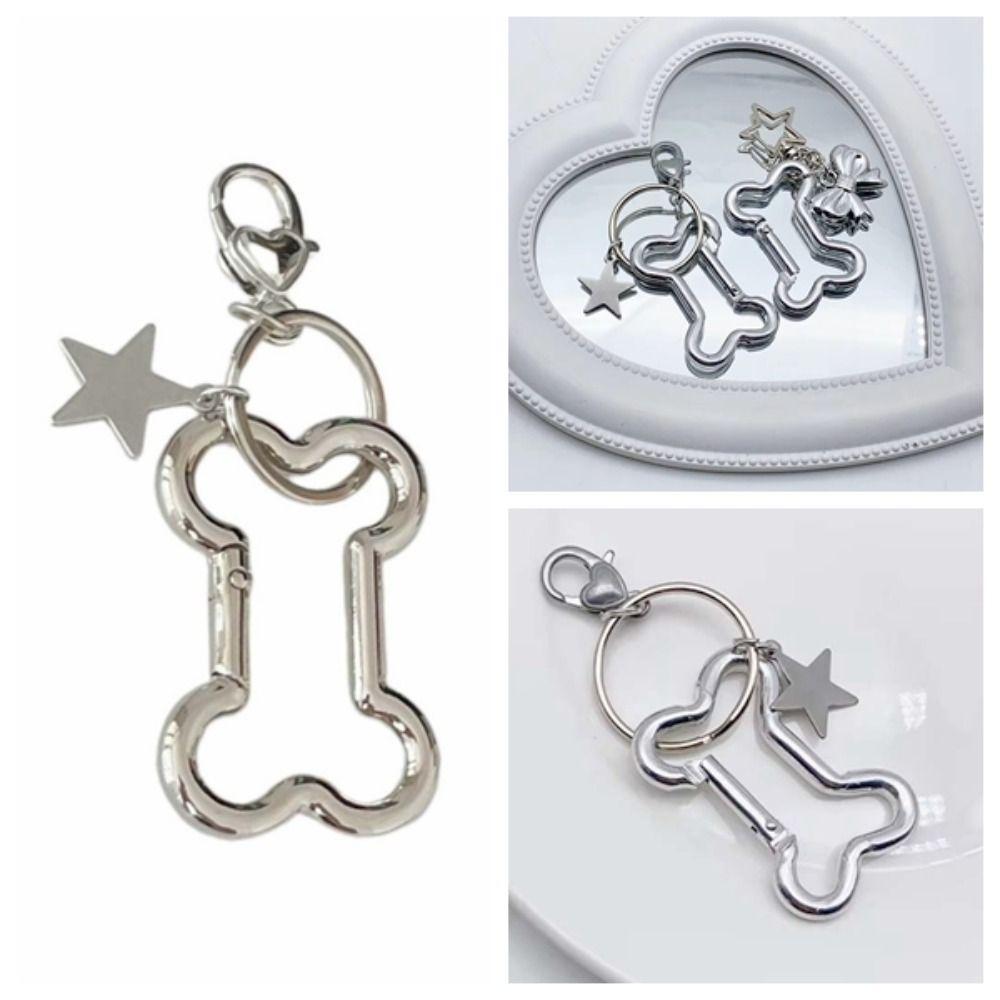 Goth Retro Star Bag Pendant Punk Cool Bone Shape Keyring Fashion Bone Keychain Backpack