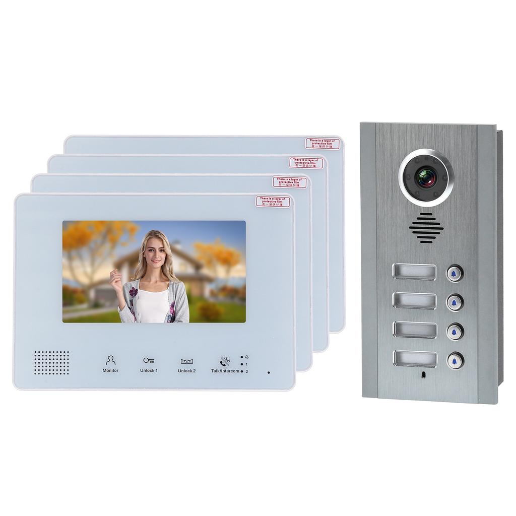 Визуальный домофон, дверной звонок, 7 дюймов, 2 провода, ночное видение, безопасность, телефон, 1 камера, 4 дисплея, 100?240В