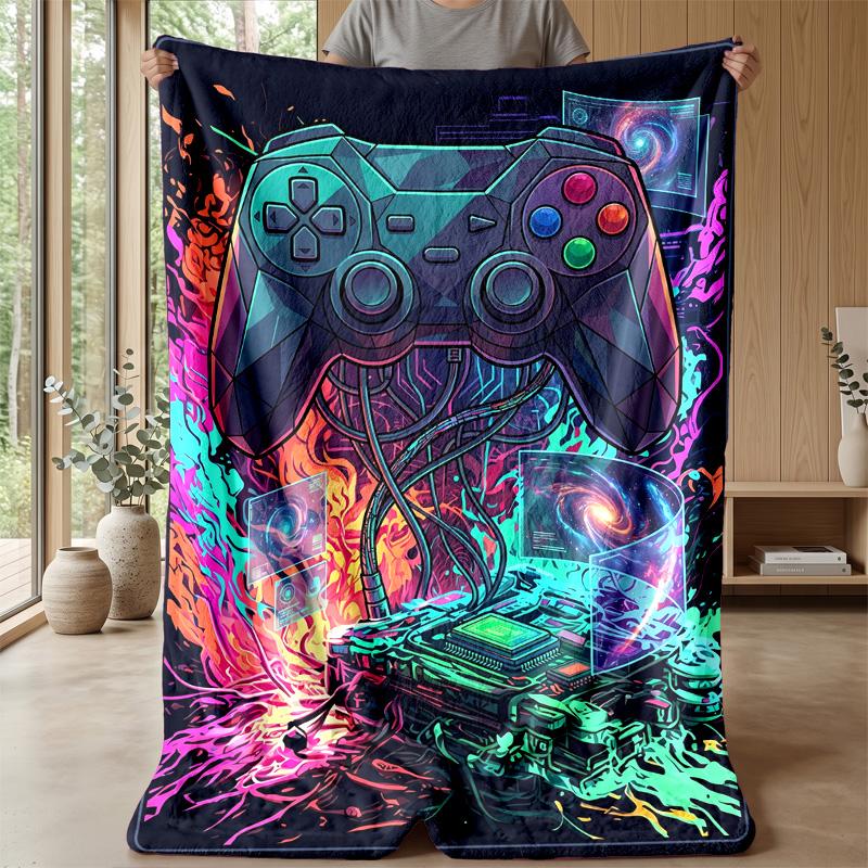 Neon Splatter Game Controller Theme blanket Lightweight Warm Flannel Blanket Decorative Throw Blanket for Home Decoration