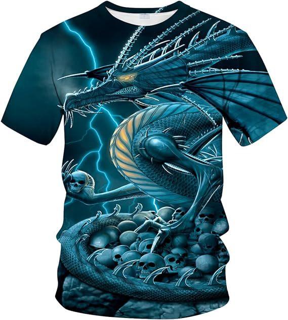 Мужская футболка с 3D-цифровой печатью и рисунком дракона, повседневная базовая рубашка и футболка с короткими рукавами