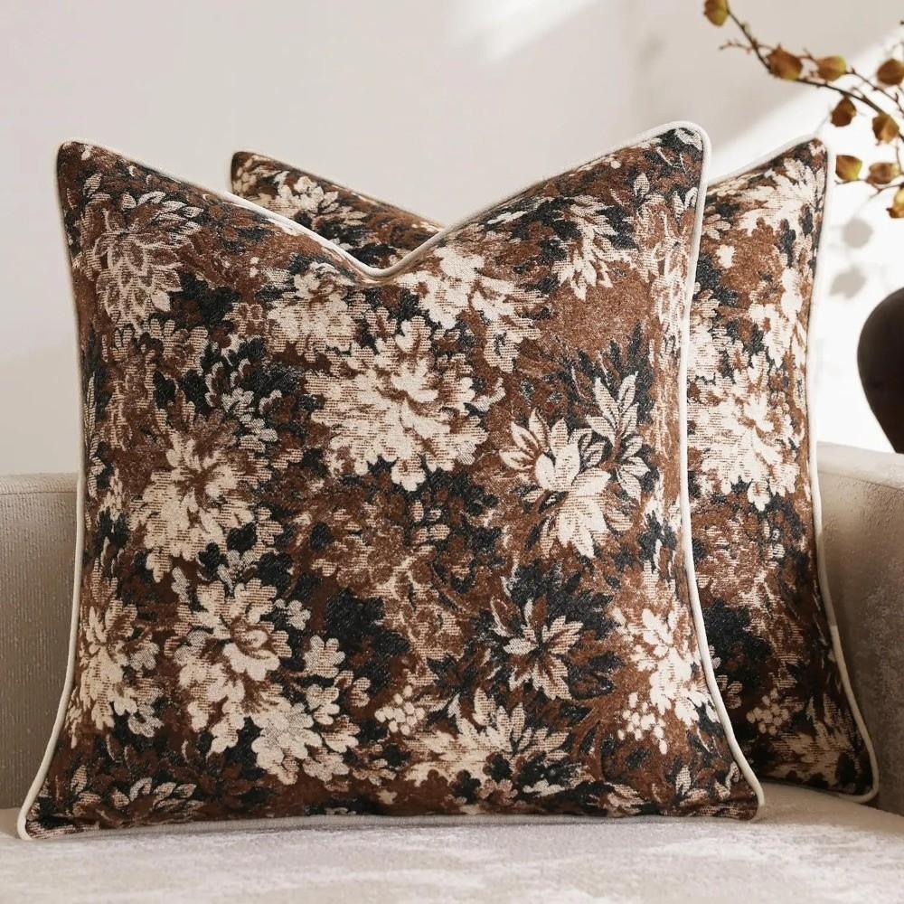 Jacquard Weave Floral Throw Pillowcase Yarn-Dyed Accent Couch Pillow Home Farmhouse Style