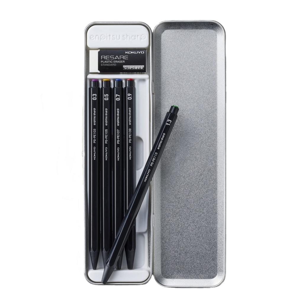 Kokuyo Mechanical with Tin Pencil Limited Edition Pencil, Risale, Case, Set, Black, PS-PE100-L3