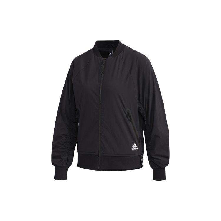 Adidas Бомбер Логотип Мятая однотонная свободная спортивная куртка женская куртка черная FU6230