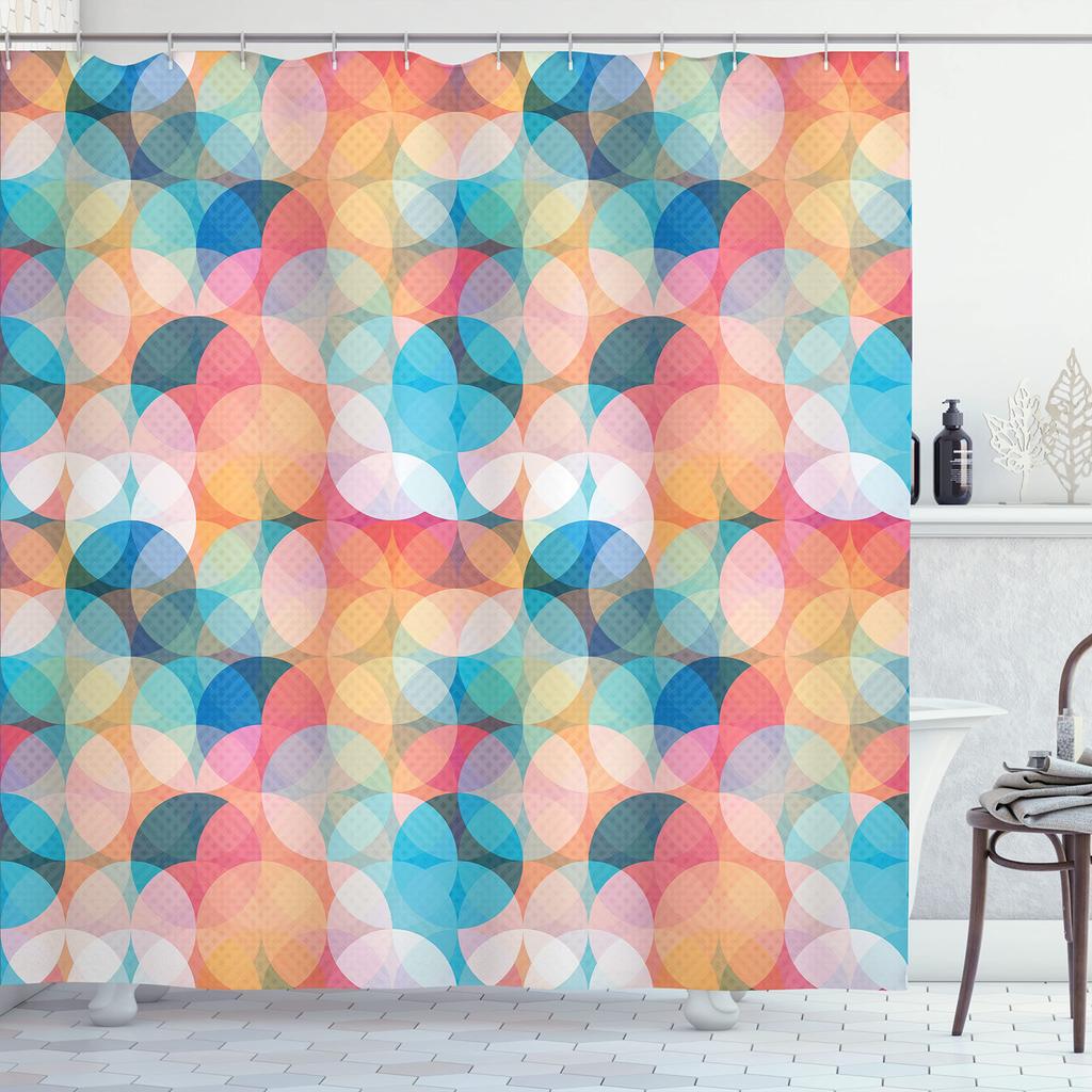 Mosaic Shower Curtain,Modern Mosaic Geometric Seamless Tiles Design Patchwork Artwork Polyester Fabric Waterproof Shower Curtain