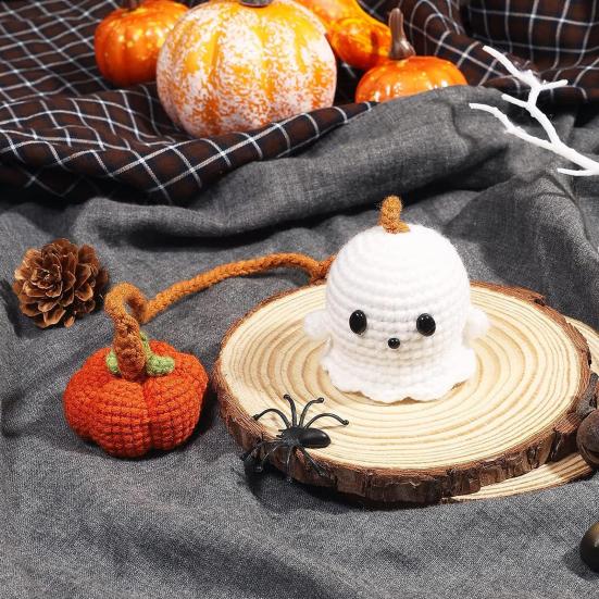 Хэллоуин Вязаная крючком Тыква и Привидение Подвеска для машины Ручная работа Мини Вязаная Тыква Привидение Подвесное украшение для зеркала заднего вида автомобиля Аксессуары для интерьера