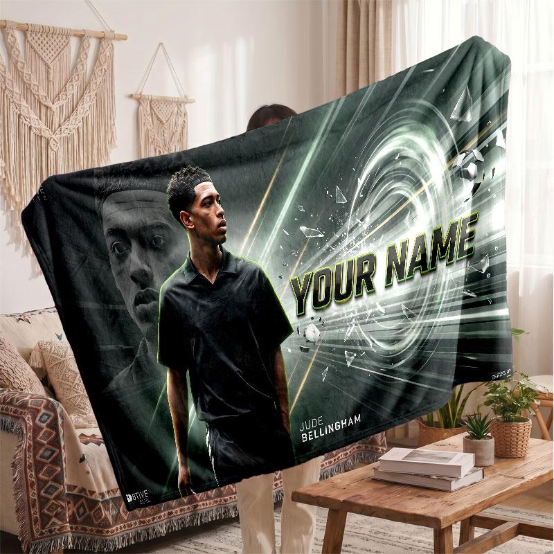 Jude Bellingham Personalized Fleece Blanket With Football Logo, Custom Name Text Soft Warm Home Throw Blanket