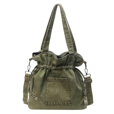 Джинсовая сумка на плечо, парусиновая модная сумка через плечо на шнурке, повседневная сумка-ведро, эстетичная сумка для подмышек для женщин и девочек