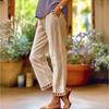 Vintage Cotton Linen Casual Pants with Elastic Waist and Hallow Out Design