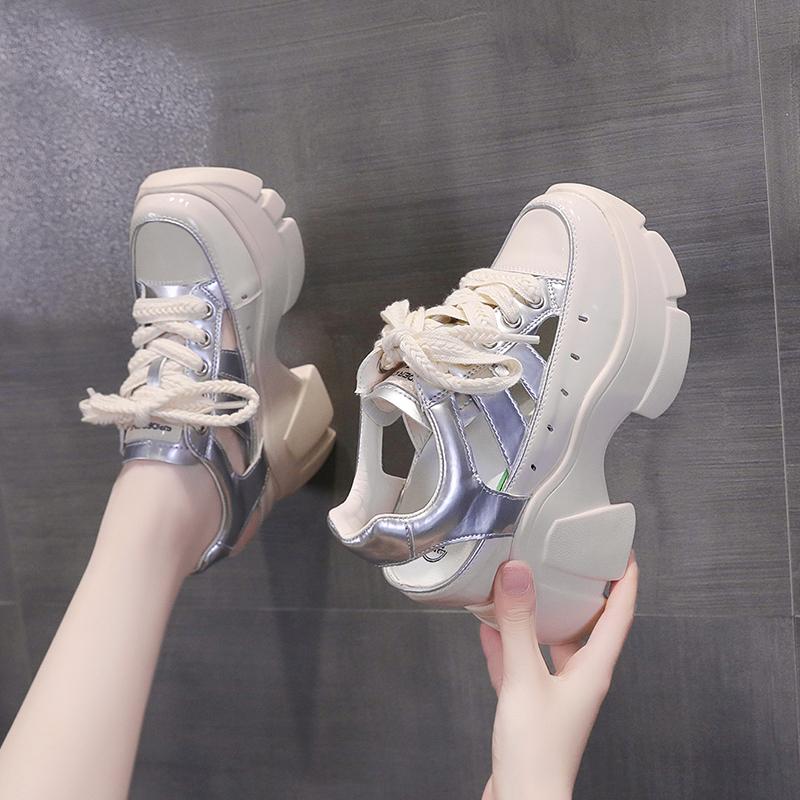 Женские сандалии 10 см, летние, новые, толстая подошва, пляжные, большого размера, мягкая подошва, нескользящая, желеобразная обувь, полая щиколотка, пряжка, круглый носок