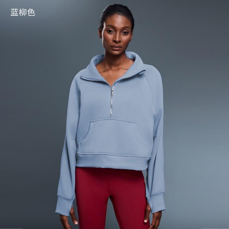 Womens Fleece-Lined Hooded Half-Zip Sweatshirt Winter Running Gym Workout Casual Wear