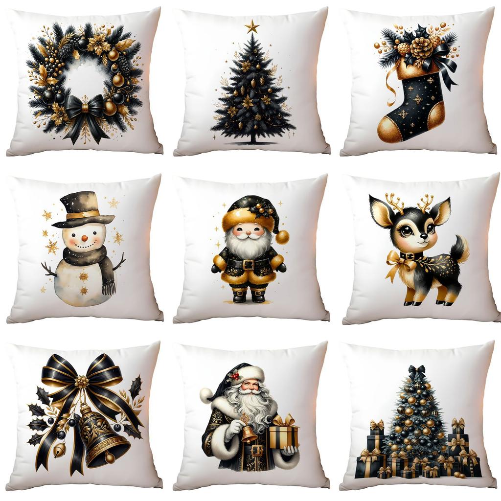 New Christmas Pillowcase High-end Light Luxury Black Gold Color Printing Home Cushion Pillowcase