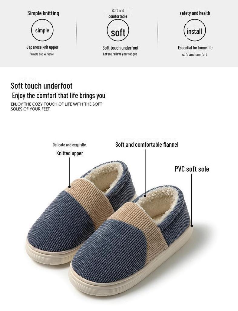 Large Men's Non-Slip Winter Indoor Home Shoes with Heels - Warm Cotton Slippers