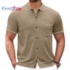 Уютные мужские трикотажные рубашки с короткими рукавами, рубашка на пуговицах, винтажная повседневная рубашка-поло, топы