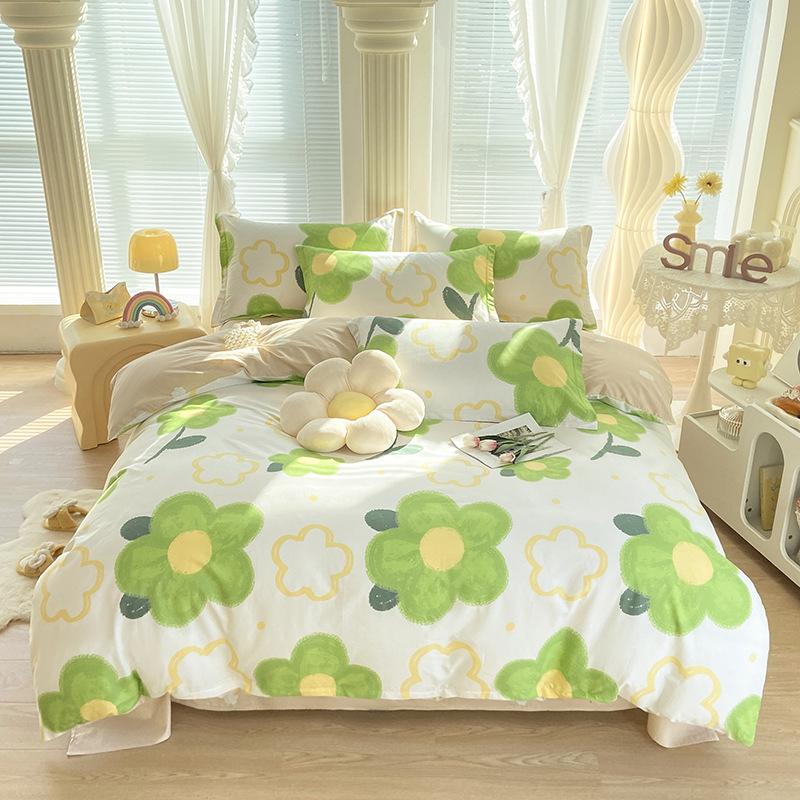 Маленький свежий чистый хлопок четырехсекционный простыня трехсекционный пододеяльник постельное белье
