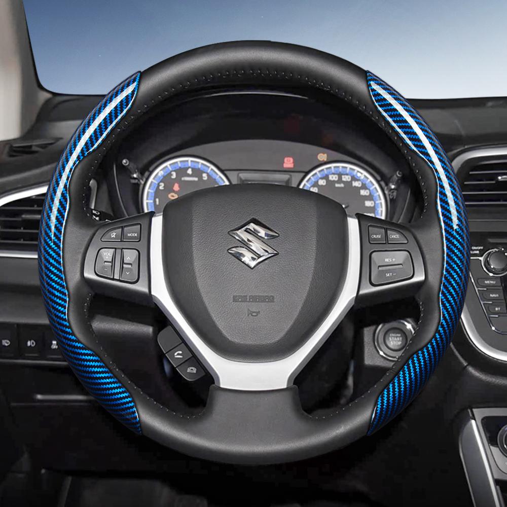 zkfan8 Suitable for Suzuki Carbon Fiber Texture Steering Wheel Cover with Segmented Quick-Release Design for Wagon R Swift Ertiga Brezza Baleno Fronx